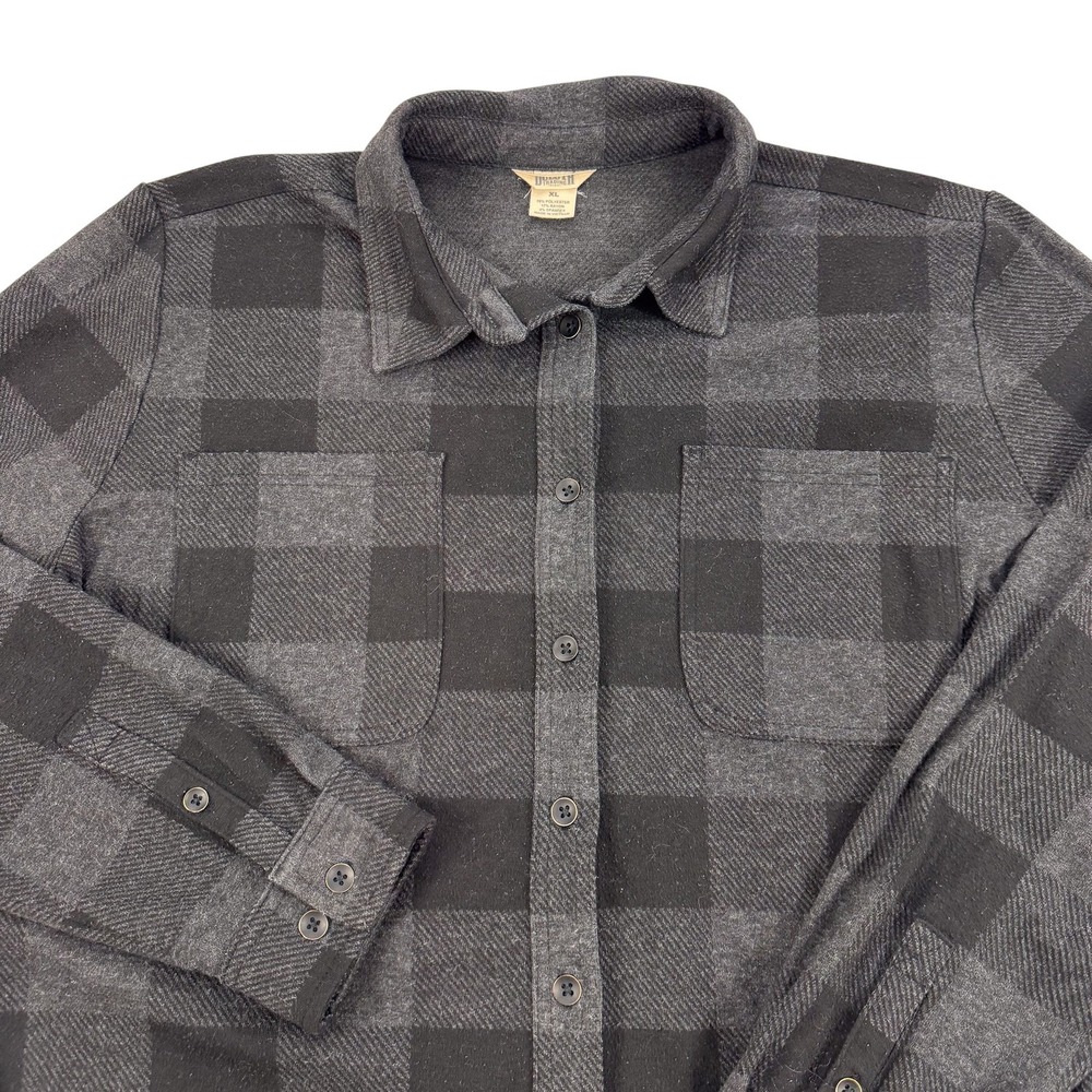 Duluth Trading Co Shirt Womens XL Gray Plaid Flannel Button Up Stretch Casual